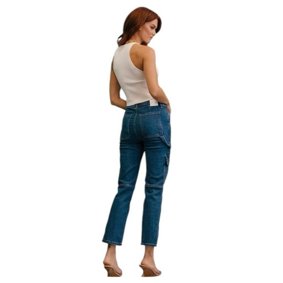 NWT SIMKHAI River Cargo Dark Wash Denim Blue Jeans Size 28 - Picture 2 of 10